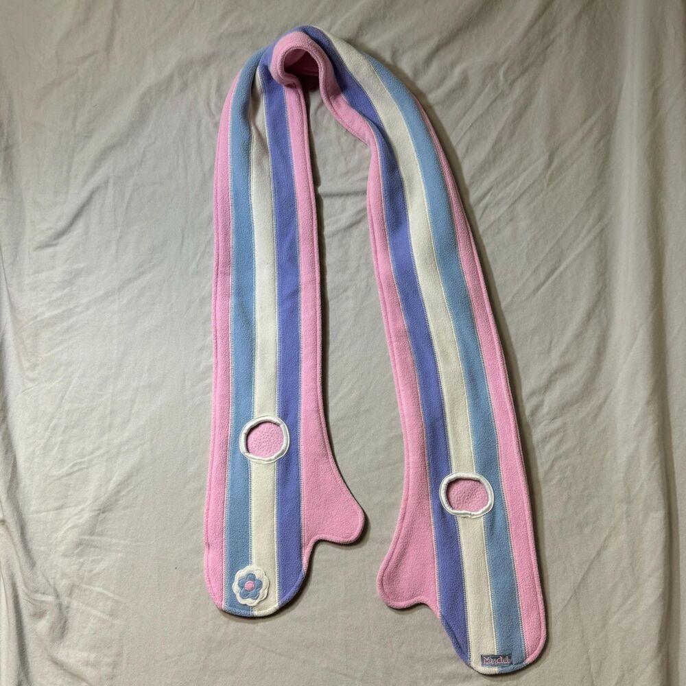 Mudd Mitten Scarf Pink Blue Striped Soft Fleece Girls Wrap Winter Warm Cozy